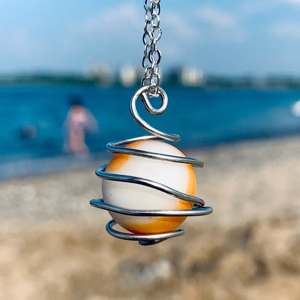 Creamsicle Seaglass Marble Necklace - Picture 3 of 6